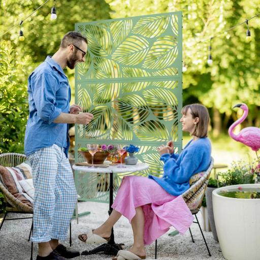 Separador de Ambientes con 3 Piezas Patrón de Hoja Grande Pantalla de Privacidad de Acero 122x45x198 cm Verde [9]