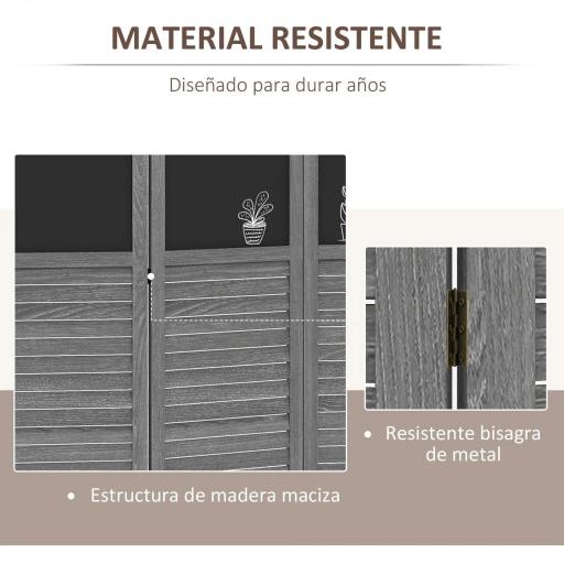 Biombo Separador de Ambientes Plegable de 4 Paneles de Madera con Pizarras para Dormitorio 162x172 cm Gris [1]