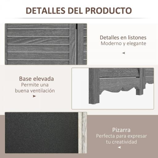 Biombo Separador de Ambientes Plegable de 4 Paneles de Madera con Pizarras para Dormitorio 162x172 cm Gris [3]