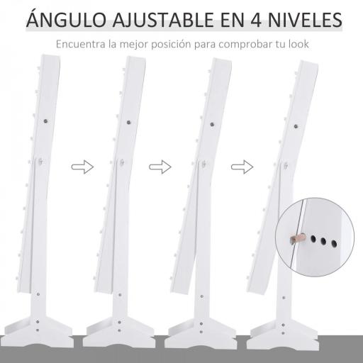 Espejo Joyero con 20 Luces LED Armario Joyero Reclinable con Guardajoyas Anillos Pendientes Collares 40x37x146 cm Blanco [4]