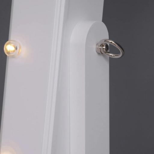 Espejo Joyero con 20 Luces LED Armario Joyero Reclinable con Guardajoyas Anillos Pendientes Collares 40x37x146 cm Blanco [6]