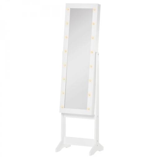 Espejo Joyero de Pie con 16 Luces LED y Ángulo Ajustable Organizador de Joyas con Estantes 36x30x136 cm Blanco Cálido [8]