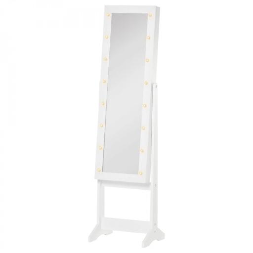 Espejo Joyero de Pie con 16 Luces LED y Ángulo Ajustable Organizador de Joyas con Estantes 36x30x136 cm Blanco Cálido [9]