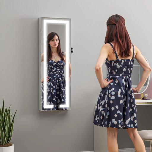 Espejo Joyero de Pared con Luces LED y Cerradura Armario de Joyas para Colgar en la Pared o en la Puerta Blanco [7]