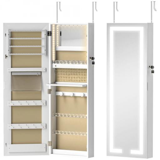 Espejo Joyero de Pared con Luces LED y Cerradura Armario de Joyas para Colgar en la Pared o en la Puerta Blanco [8]