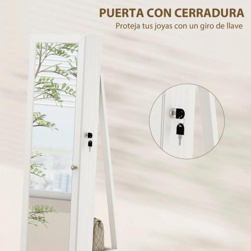Espejo Joyero Giratorio 360° Organizador de Joyas con Cerradura y Espejo Pequeño Incorporado 38x38x160 cm Blanco Veteado [5]