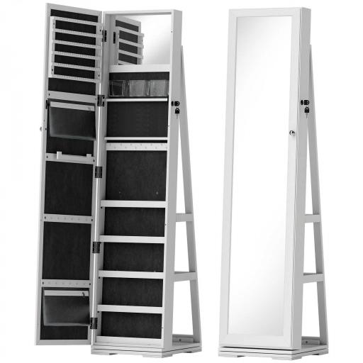 Espejo Joyero Giratorio 360° Organizador de Joyas con Cerradura y Espejo Pequeño Incorporado 38x38x160 cm Blanco Veteado [8]