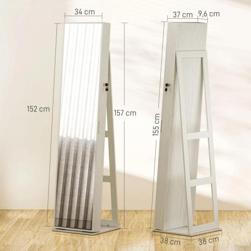 Armario Joyero con Luces LED y Cerradura Espejo Integrada Blanco con Veta de Madera [1]