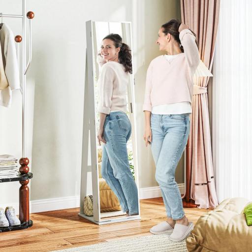 Armario Joyero con Luces LED y Cerradura Espejo Integrada Blanco con Veta de Madera [2]