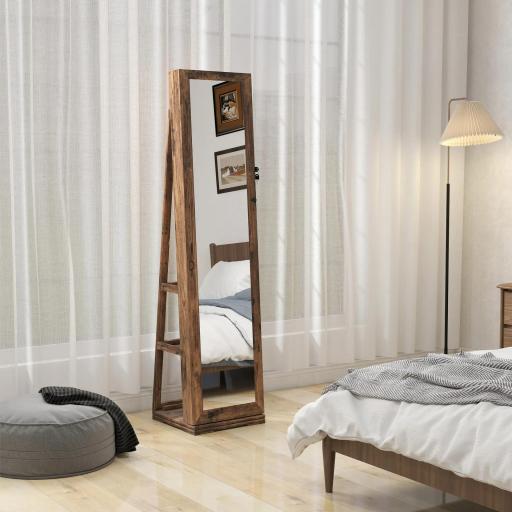 Espejo Joyero Giratorio 360° Armario para Joyas con Cerradura y Espejo Pequeño Incorporado 38x38x160 cm Marrón Rústico [7]