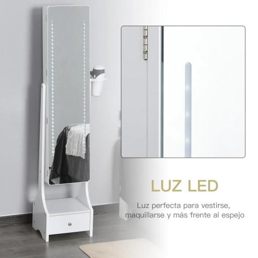 Armario para Joyas con Espejo de Cuerpo Entero Ángulo Ajustable con Cajón y Colgador para Secador 37x30x158 cm Blanco [2]