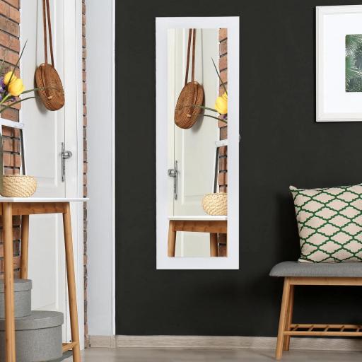 Espejo Joyero Colgante de Pared Armario de Joyería Organizador de Joyas con Ganchos y Ranuras para Collares para Dormitorio Salón 37x9,5x112 cm Blanco