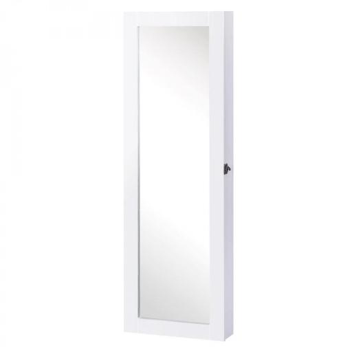 Espejo Joyero Colgante de Pared Armario de Joyería Organizador de Joyas con Ganchos y Ranuras para Collares para Dormitorio Salón 37x9,5x112 cm Blanco [9]