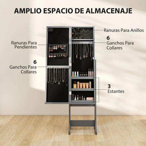 Espejo Joyero con Luces LED Armario para Joyas Armario Joyero de Pie con Espejo Entero Ángulo Ajustable Gris [5]