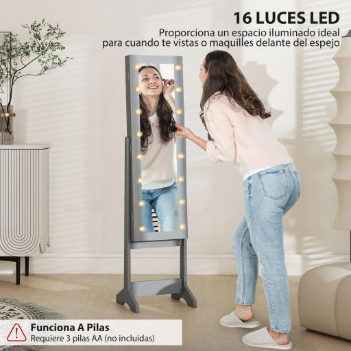 Espejo Joyero con Luces LED Armario para Joyas Armario Joyero de Pie con Espejo Entero Ángulo Ajustable Gris [6]