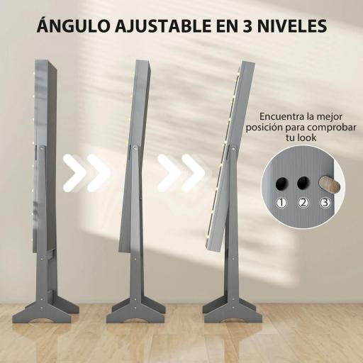 Espejo Joyero con Luces LED Armario para Joyas Armario Joyero de Pie con Espejo Entero Ángulo Ajustable Gris [9]