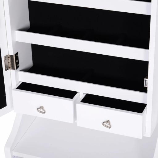 Espejo Joyero de Pie Armario de Joyería con Luces LED Cerradura Cajones Espejo y Mesa Interior Abatible para Comésticos 45x36x150cm [7]