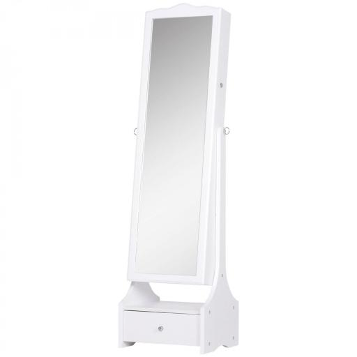Espejo Joyero de Pie Armario de Joyería con Luces LED Cerradura Cajones Espejo y Mesa Interior Abatible para Comésticos 45x36x150cm [9]