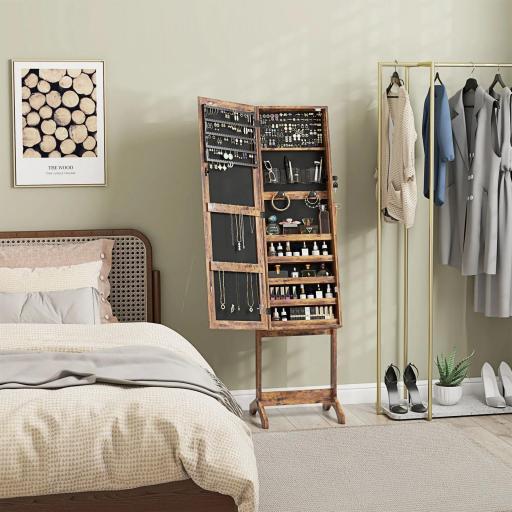 Espejo Joyero con Luces LED Inclinado en 3 Ángulos Cierre Magnético Cerradura con 2 Llaves Marrón Rústico