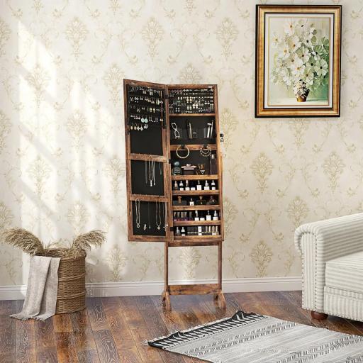 Espejo Joyero con Luces LED Inclinado en 3 Ángulos Cierre Magnético Cerradura con 2 Llaves Marrón Rústico [7]