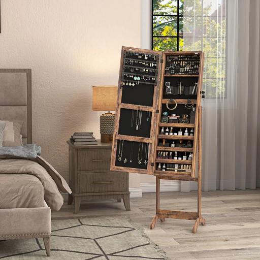 Espejo Joyero con Luces LED Inclinado en 3 Ángulos Cierre Magnético Cerradura con 2 Llaves Marrón Rústico [5]