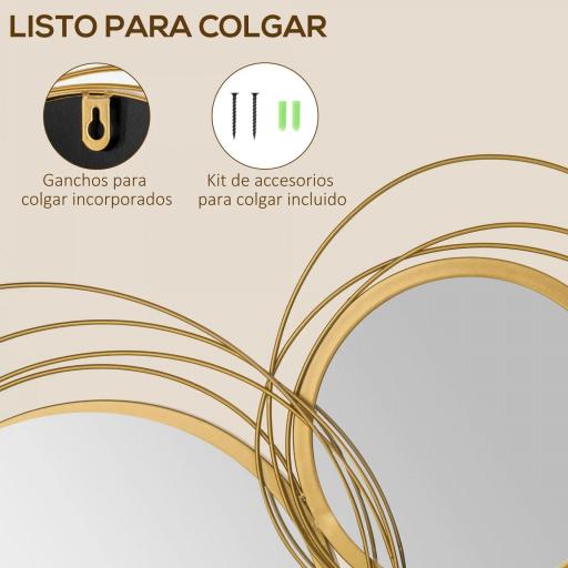 Decoración de Pared de Metal 3D de Espejos Redondos Adorno Metálico para Salón Dormitorio Comedor 107x56cm Dorado [6]