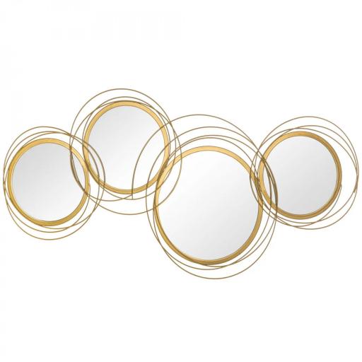 Decoración de Pared de Metal 3D de Espejos Redondos Adorno Metálico para Salón Dormitorio Comedor 107x56cm Dorado [8]