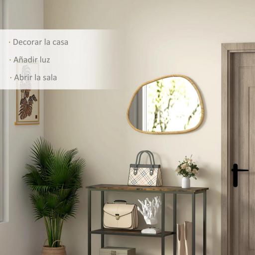 Espejo de Pared Decorativo 70x50 cm con Forma Irregular y Marco de Madera Horizontal o Vertical Natural [2]