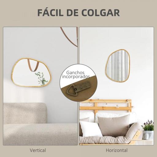 Espejo de Pared Decorativo 70x50 cm con Forma Irregular y Marco de Madera Horizontal o Vertical Natural [3]