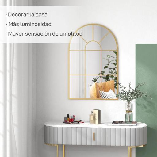 Espejo Decorativo de Pared 60x91cm Espejo de Ventana de Metal para Salón Dormitorio Entrada Estilo Moderno Dorado [6]
