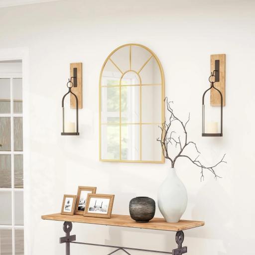 Espejo Decorativo de Pared 60x91cm Espejo de Ventana de Metal para Salón Dormitorio Entrada Estilo Moderno Dorado [5]