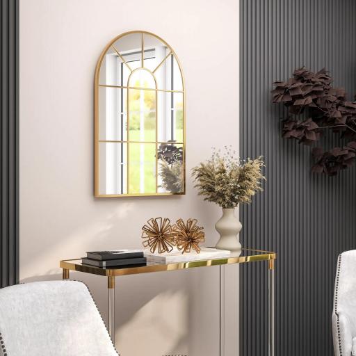 Espejo Decorativo de Pared 60x91cm Espejo de Ventana de Metal para Salón Dormitorio Entrada Estilo Moderno Dorado [1]