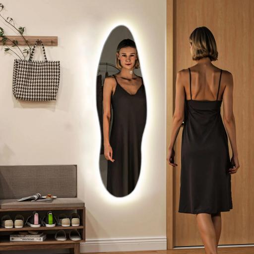 Espejo de Pared de Cuerpo Entero con Luces LED 120x40 cm con Iluminación de 3 Colores Función de Memoria Transparente