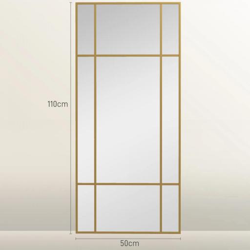Espejo de pared estilo de celosía rectangular horizontal o vertical con 4 ganchos en metal dorado - 110x50 cm [1]
