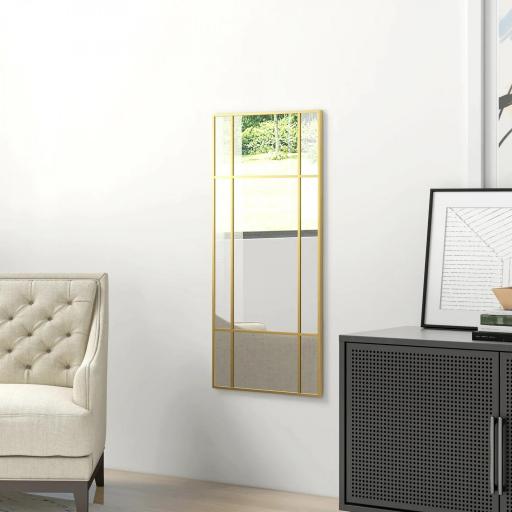 Espejo de pared estilo de celosía rectangular horizontal o vertical con 4 ganchos en metal dorado - 110x50 cm [2]