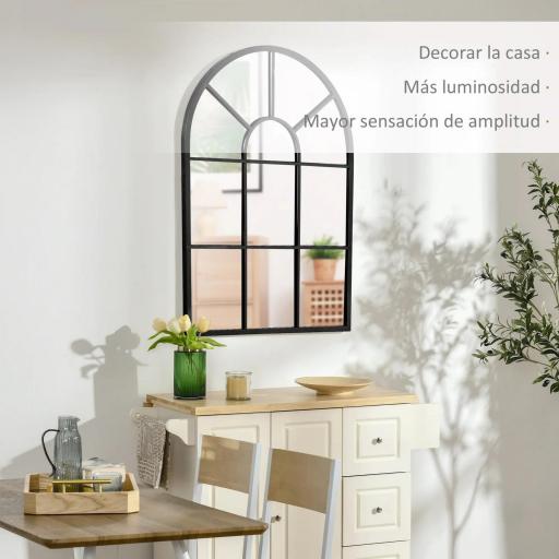 Espejo Decorativo de Pared 60x91cm Espejo de Ventana de Metal para Salón Dormitorio Entrada Estilo Moderno Negro [2]