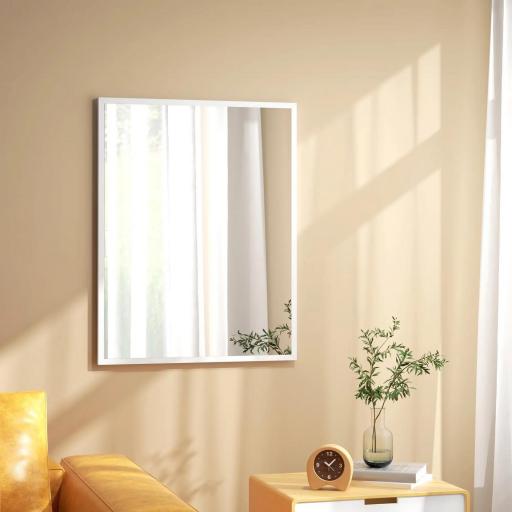 Espejo Rectangular de Baño 70x90 cm Espejo de Pared Decorativo para Salón Entrada Pasillo Horizontal o Vertical Blanco
