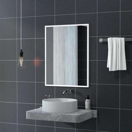 Espejo Rectangular de Baño 70x90 cm Espejo de Pared Decorativo para Salón Entrada Pasillo Horizontal o Vertical Blanco [5]