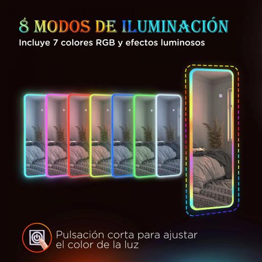 Espejo de Cuerpo Entero con Luces LED 120x40 cm Espejo de Pared con Iluminación de 7 Colores RGB y Función de Memoria [5]