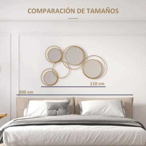 Espejo Decorativo de Pared de Metal 3D Decoración con 4 Espejos Redondos para Salón Dormitorio Pasillo 110x68 cm Dorado [4]