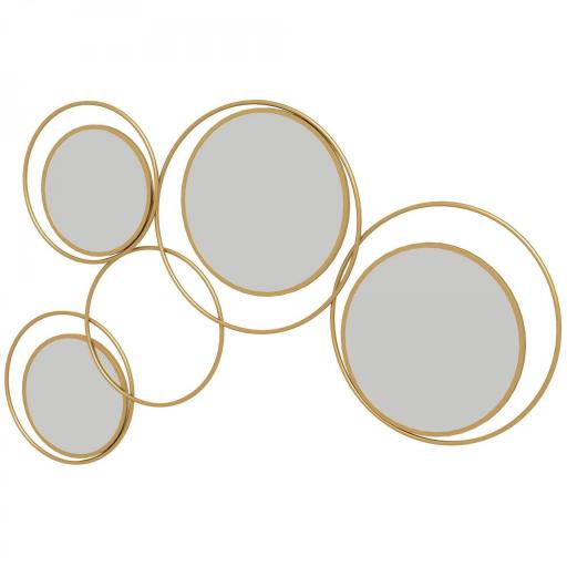 Espejo Decorativo de Pared de Metal 3D Decoración con 4 Espejos Redondos para Salón Dormitorio Pasillo 110x68 cm Dorado [9]