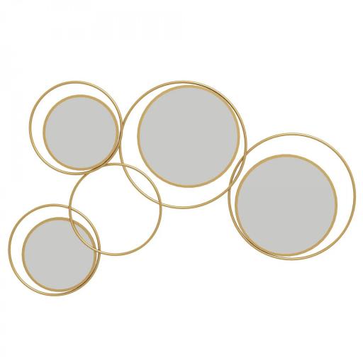 Espejo Decorativo de Pared de Metal 3D Decoración con 4 Espejos Redondos para Salón Dormitorio Pasillo 110x68 cm Dorado [8]