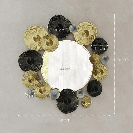 Adorno de Pared Metálico con Espejo Decorativo para Salón Dormitorio Pasillo 84x84 cm Dorado y Negro [1]