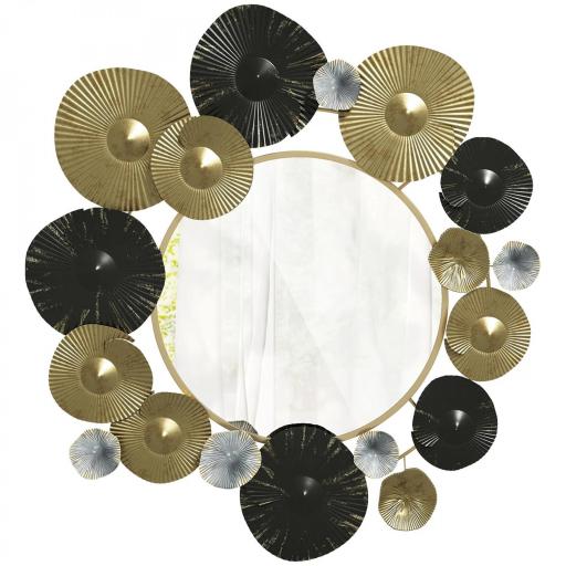 Adorno de Pared Metálico con Espejo Decorativo para Salón Dormitorio Pasillo 84x84 cm Dorado y Negro [9]