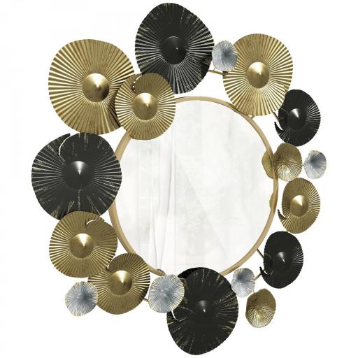 Adorno de Pared Metálico con Espejo Decorativo para Salón Dormitorio Pasillo 84x84 cm Dorado y Negro [8]