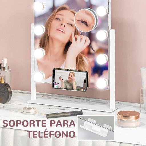 Espejo de Maquillaje con Luz 30x40 cm con 12 Bombillas 3 Modos de Iluminación Ajustables Interruptor Táctil Blanco [4]
