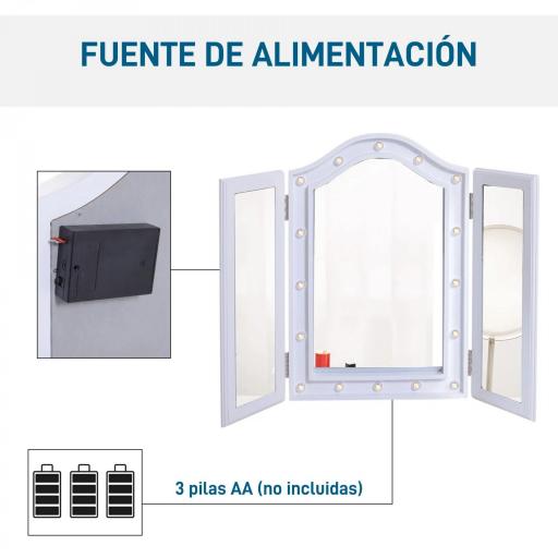 Espejo de Maquillaje con Luz LED Plegable Espejo Triple de Mesa Regalo Original para Mujer Cargo con Batería Espejo Cosmético con Iluminación 73x53.5x4.5cm [5]
