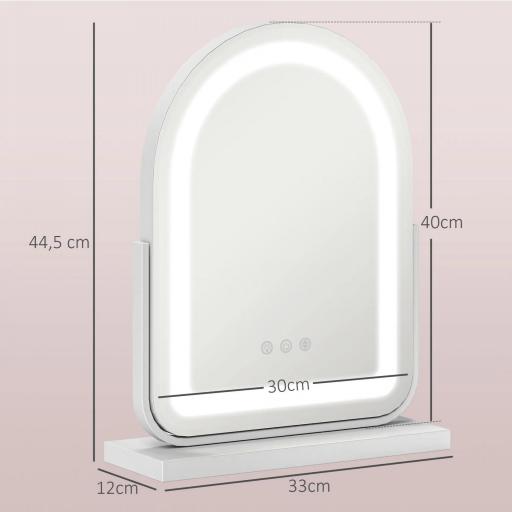 Espejo de Maquillaje con Luz LED Iluminación Ajustable Rotación Regulable de 360° y Control Táctil 33x12x44,5 cm Blanco [1]