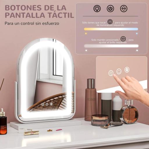Espejo de Maquillaje con Luz LED Iluminación Ajustable Rotación Regulable de 360° y Control Táctil 33x12x44,5 cm Blanco [2]