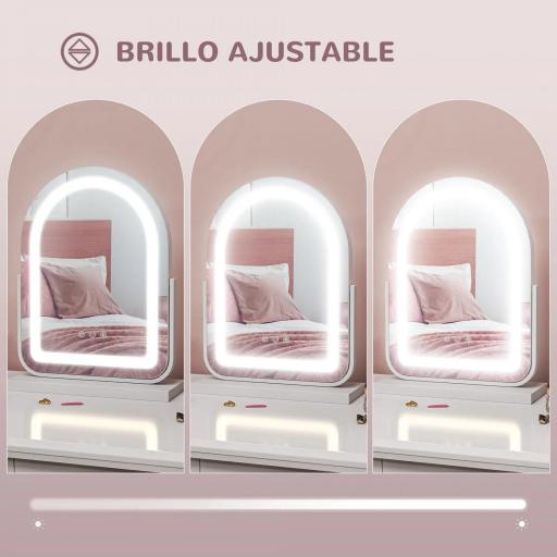 Espejo de Maquillaje con Luz LED Iluminación Ajustable Rotación Regulable de 360° y Control Táctil 33x12x44,5 cm Blanco [4]